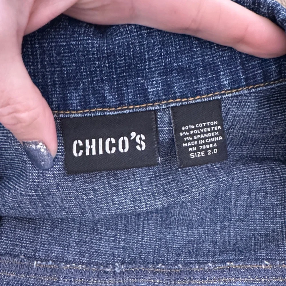 Chico's Dark Wash Blue Denim Button Up Classic Jacket